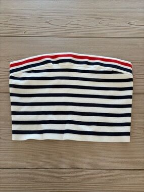 LOFT Navy, White & Red Striped Strapless Crop Top